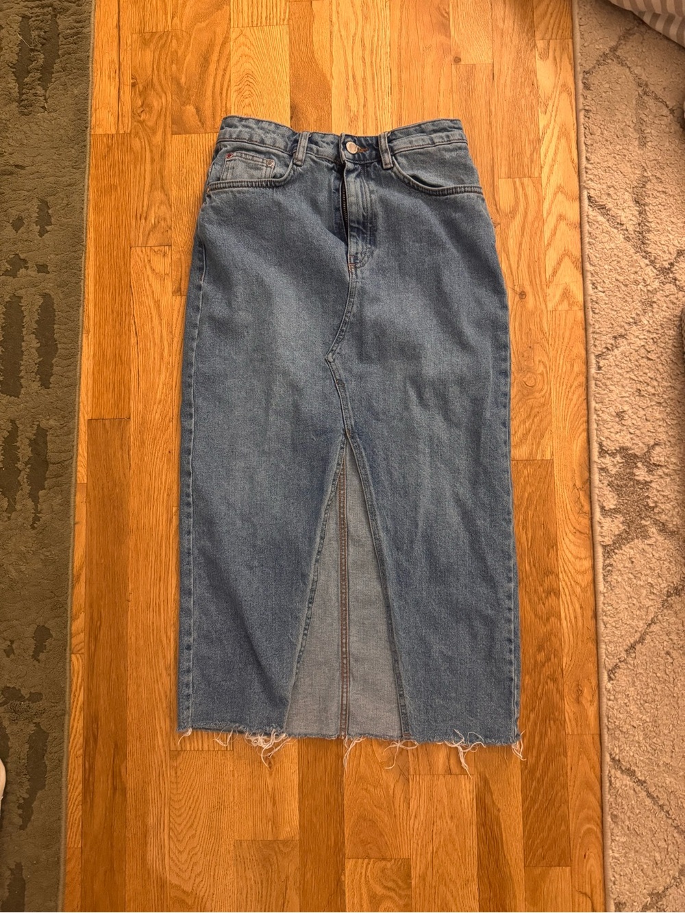 Zara Denim Midi Skirt in Blue